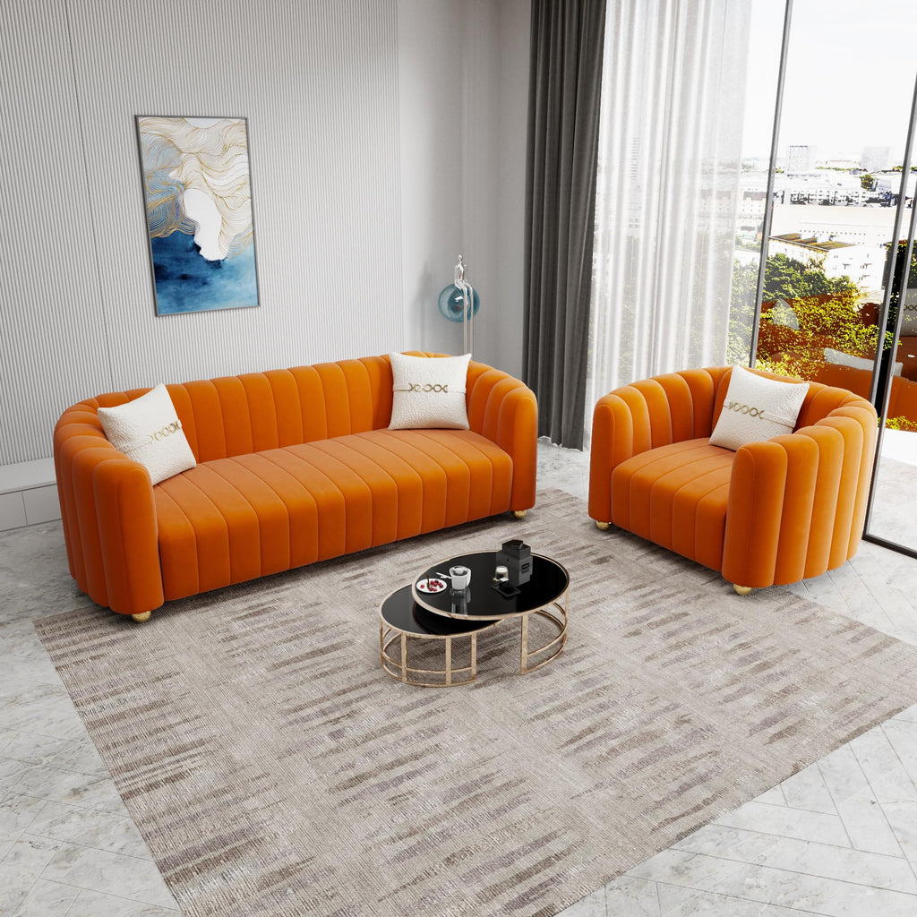 Orange Velvet 2-Piece Sofa B164632
