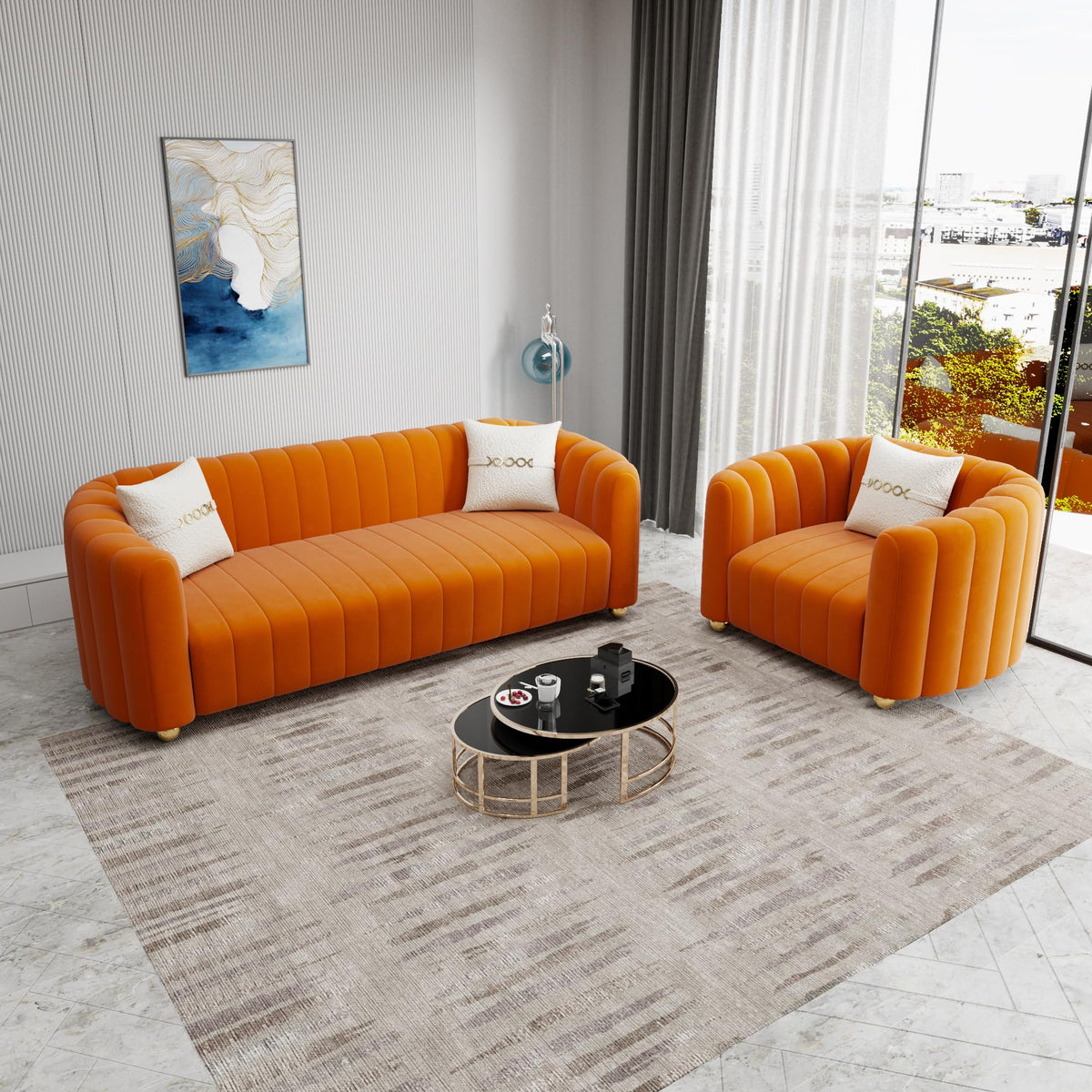 Orange Velvet 2-Piece Sofa B164632