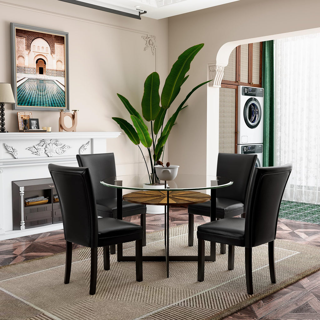 45 inch Round Glass Dining Table Set for 4 with Chairs I41644