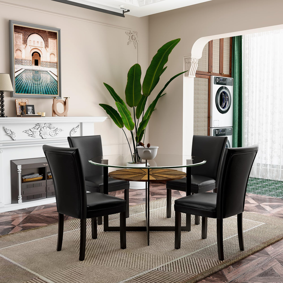 45 inch Round Glass Dining Table Set for 4 with Chairs I41644
