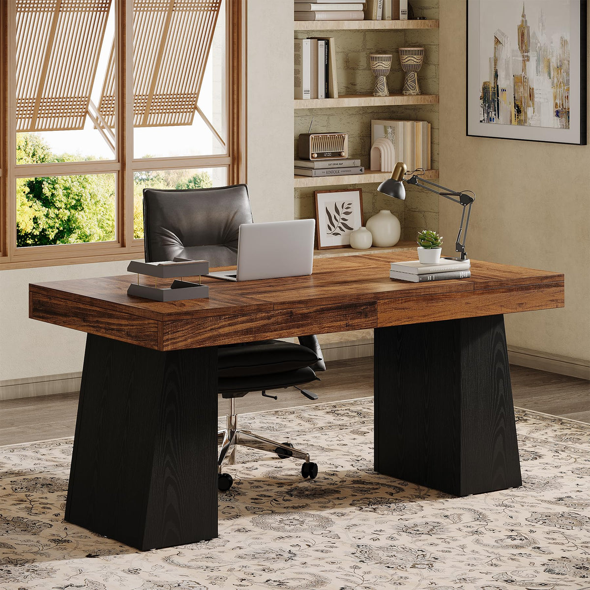 55" Wooden Office Desk with Double Pedestal X7441