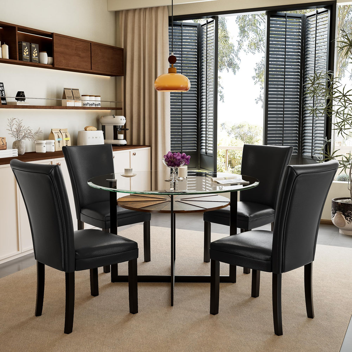 45 inch Round Glass Dining Table Set for 4 with Chairs I41644