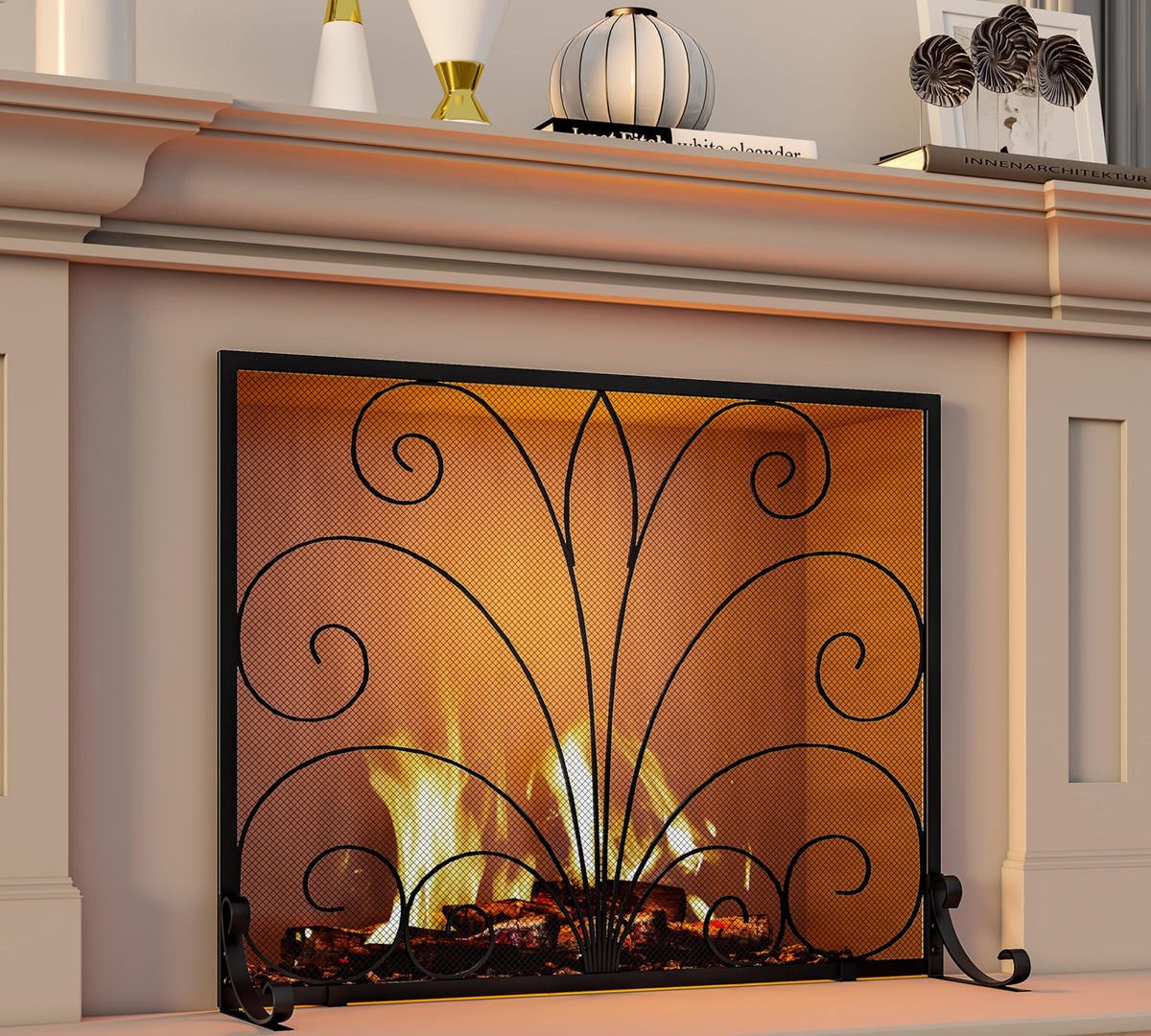Wrought Iron Single Panel Fireplace Screen E14962