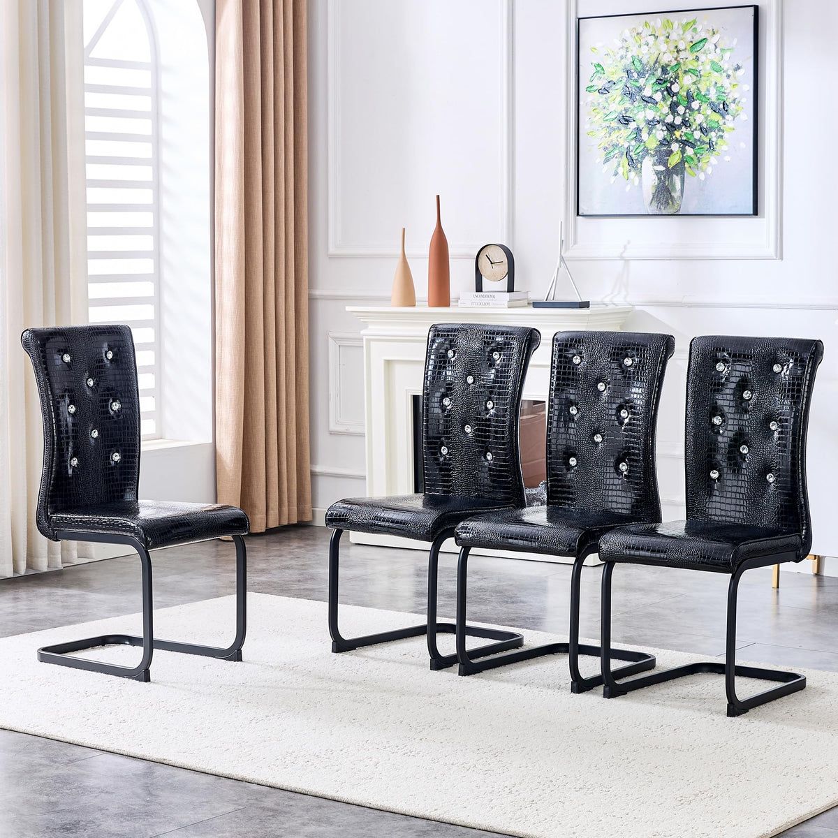 Black PU Leather Dining Chairs Set of 4 W4547
