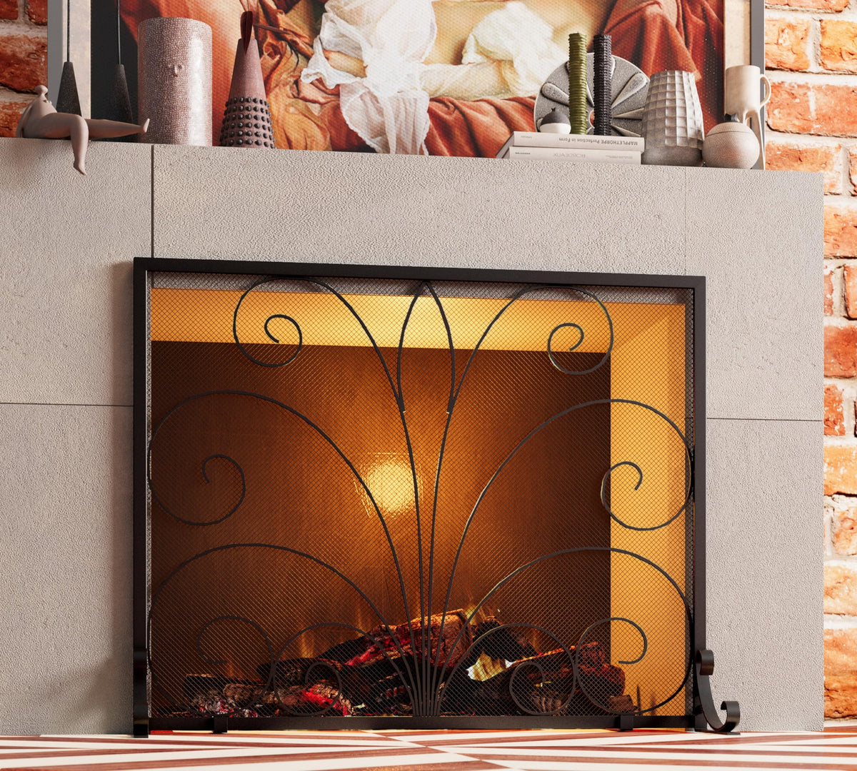 Wrought Iron Single Panel Fireplace Screen E14962