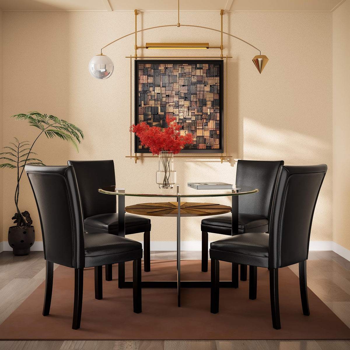 45 inch Round Glass Dining Table Set for 4 with Chairs I41644