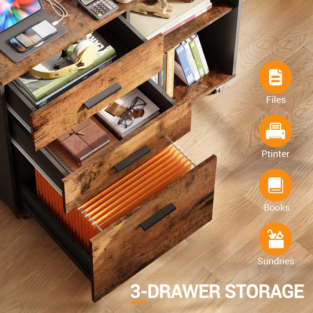 3 Drawer Wood File Cabinet with Storage Shelf C340